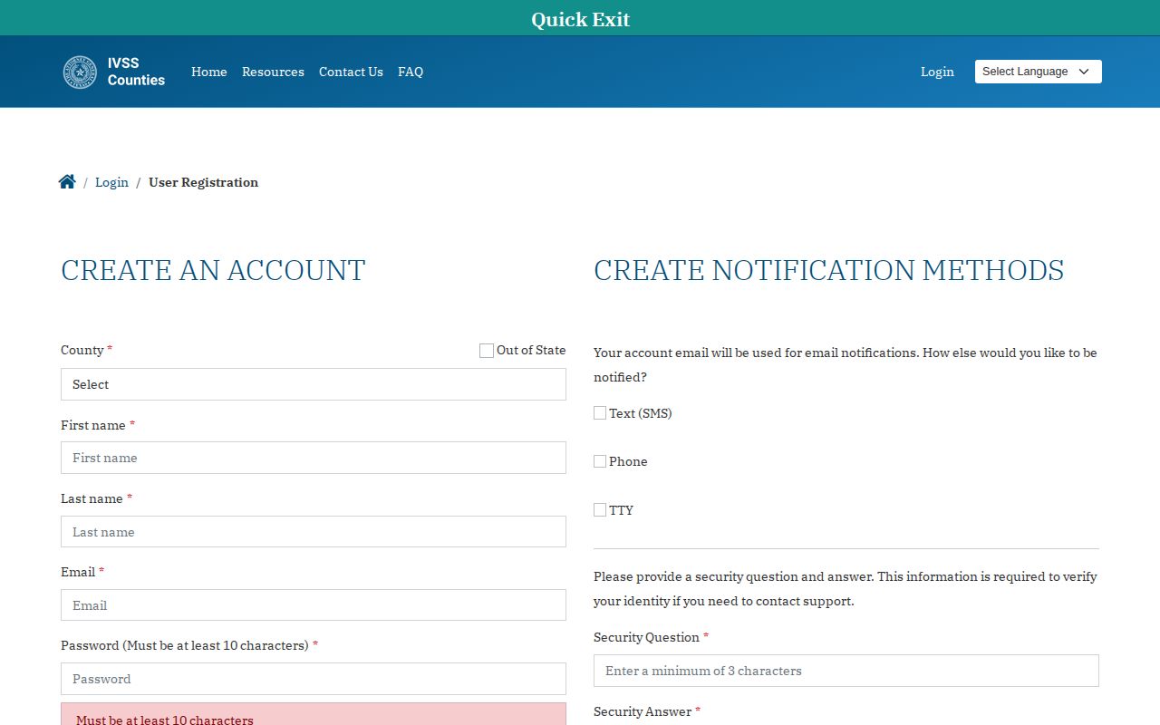 Hansford County IVSS release notification account registration