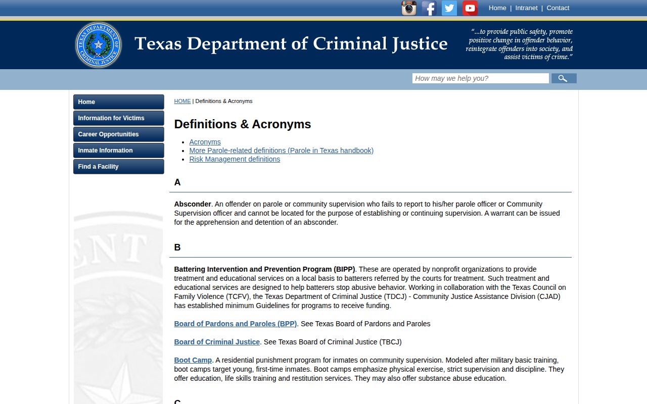 TDCJ definition of Hansford County projected release date