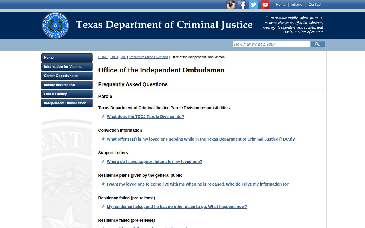 Scheduled release date and location guidance for Hansford County TDCJ inmates